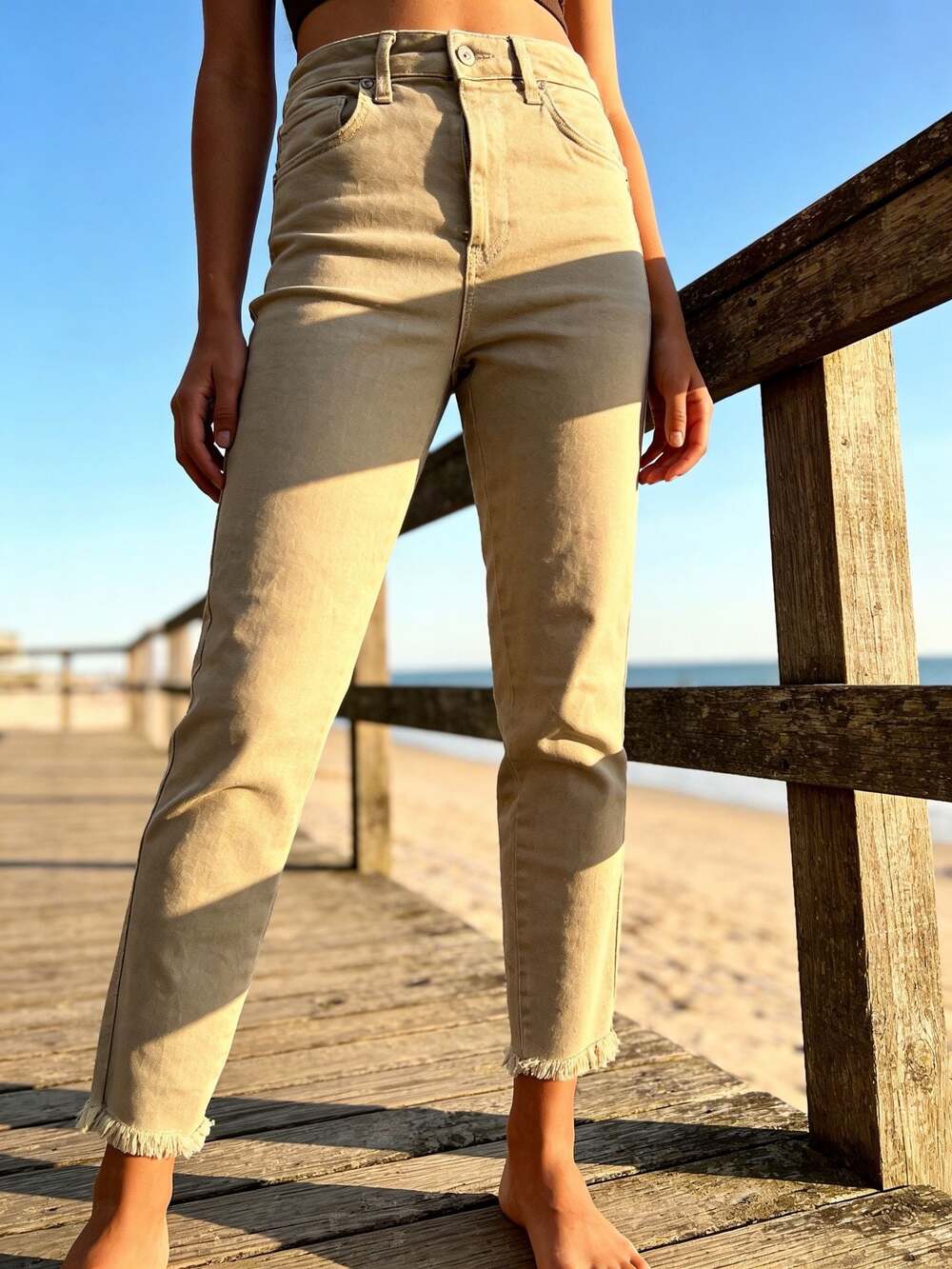 We The Free Tan Raw Hem High Rise Skinny Jeans Size 27